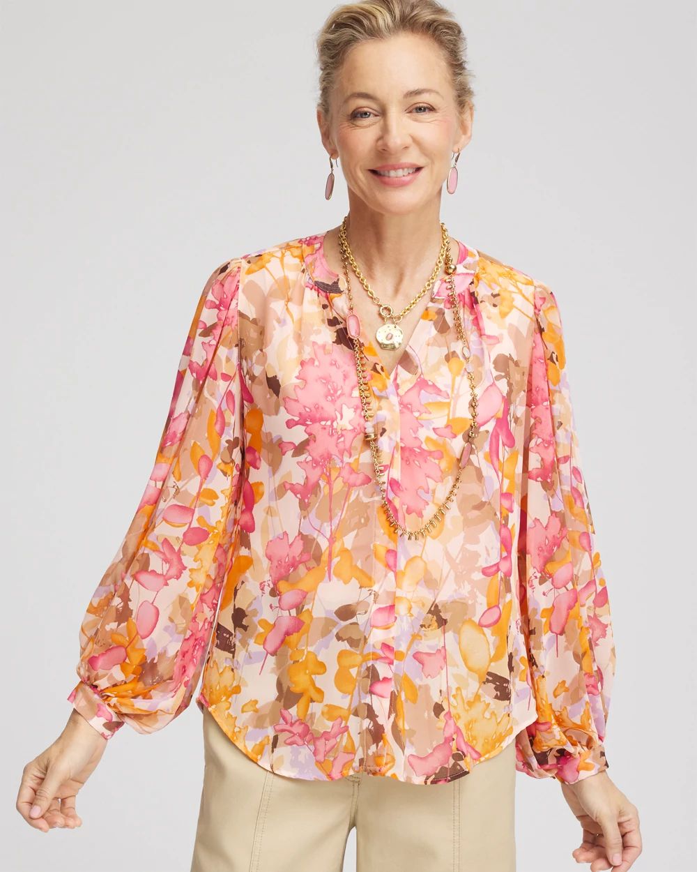 Silk Tunic Blouse with Fruits Print
